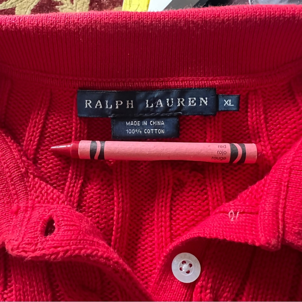 Ralph Lauren Women’s Red 100% Cotton Cable Knit Short Sleeve Sweater XL - Picture 7 of 14